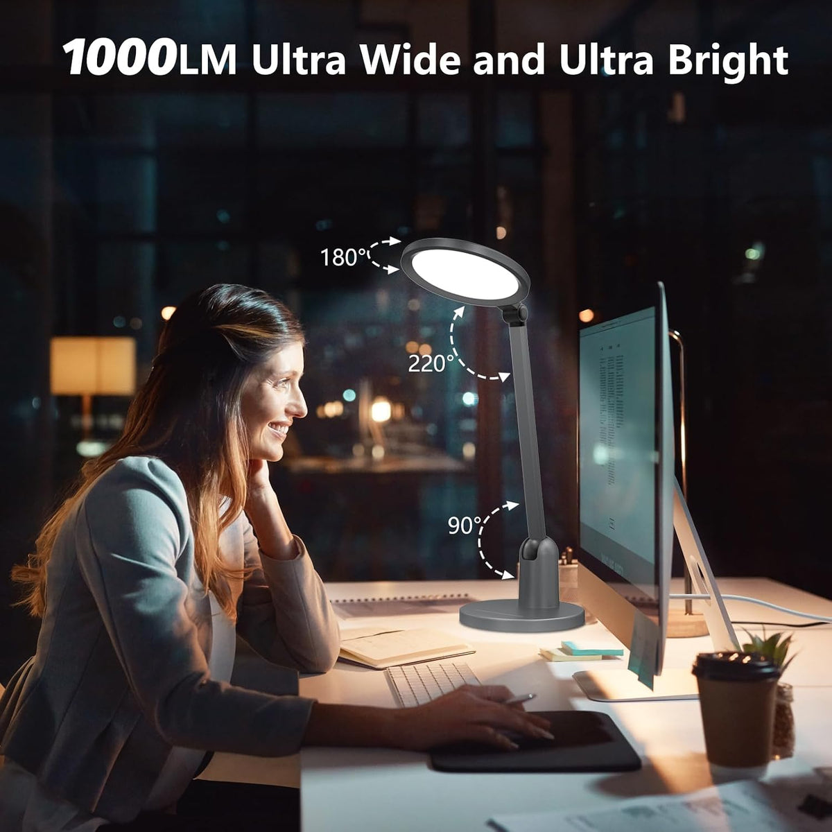 Kitloo Desk Lamps for Home Office with Stable Base, 1000LM Ultra Bright Eye-Caring Desk Light, 3000K-6000K Dimmable Table Lamp with Stepless Dimming & Timing Function for Work, Reading, Bedroom
