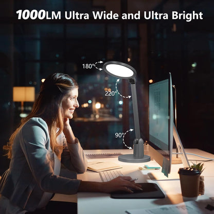 Kitloo Desk Lamps for Home Office with Stable Base, 1000LM Ultra Bright Eye-Caring Desk Light, 3000K-6000K Dimmable Table Lamp with Stepless Dimming & Timing Function for Work, Reading, Bedroom