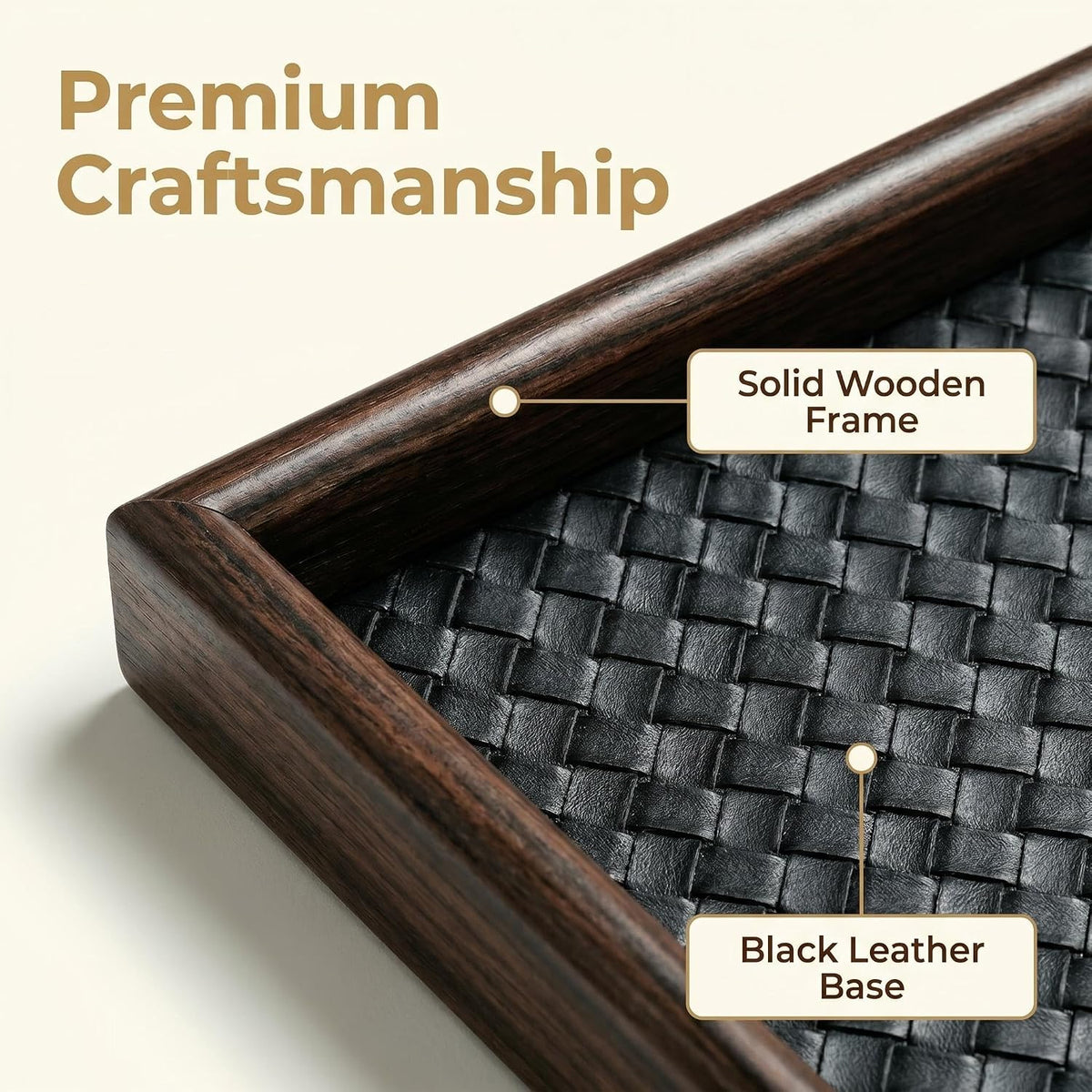 Wooden Valet Tray with Leather Base - EDC Catchall Tray for Men