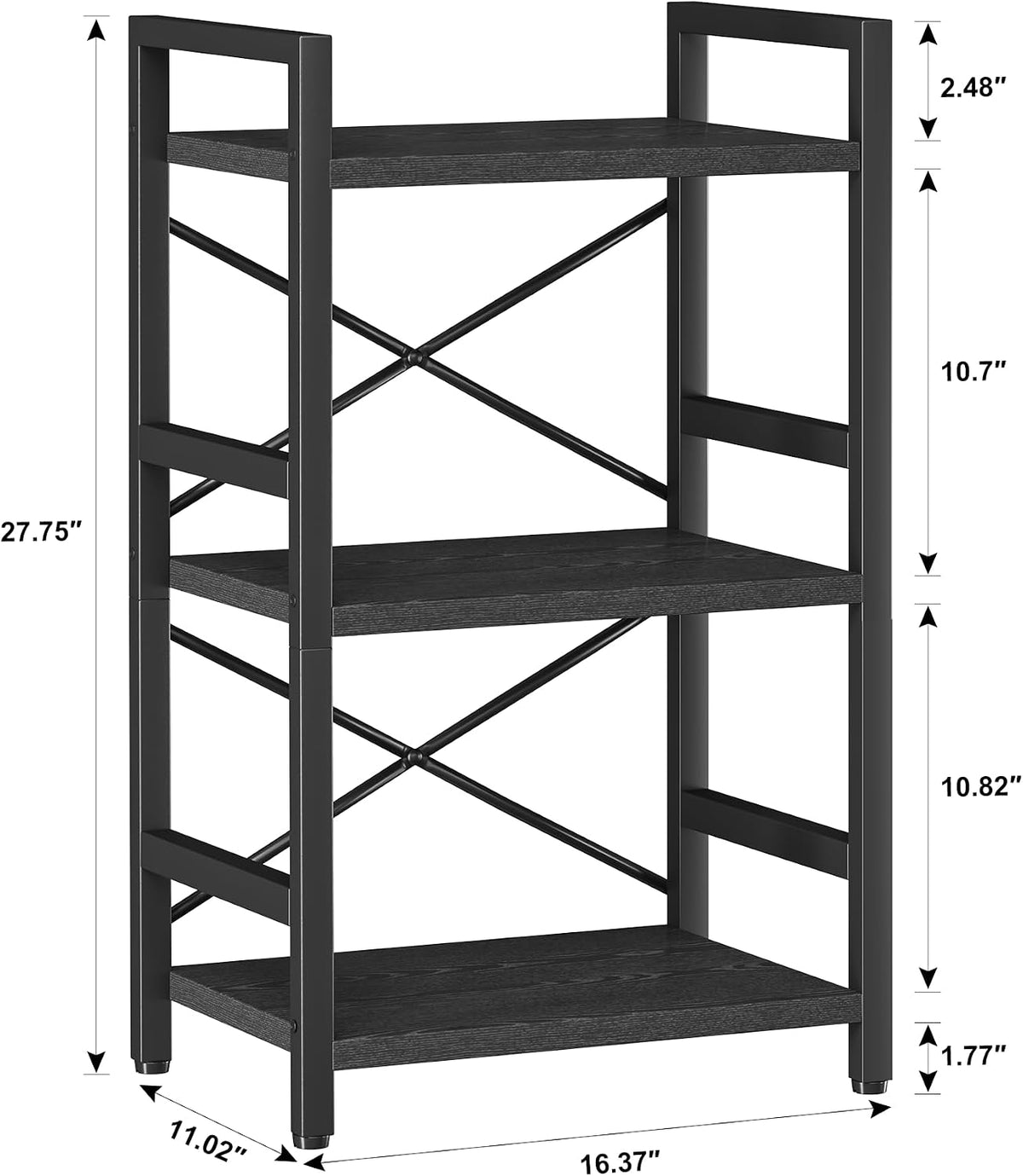 Bookshelf, Dorm Desk Hutch, Desk Shelf Organizer, 4 Tier Stackable Bookcase, Adjustable Industrial Book Shelf Storage Organizer for Desktop, Living Room, Bedroom, Office,Rustic Black and Brown