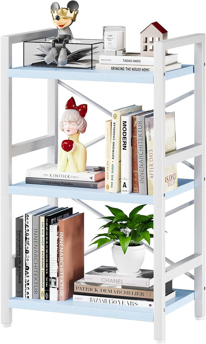 Bookshelf, Dorm Desk Hutch, Desk Shelf Organizer, 4 Tier Stackable Bookcase, Adjustable Industrial Book Shelf Storage Organizer for Desktop, Living Room, Bedroom, Office,Rustic Black and Brown