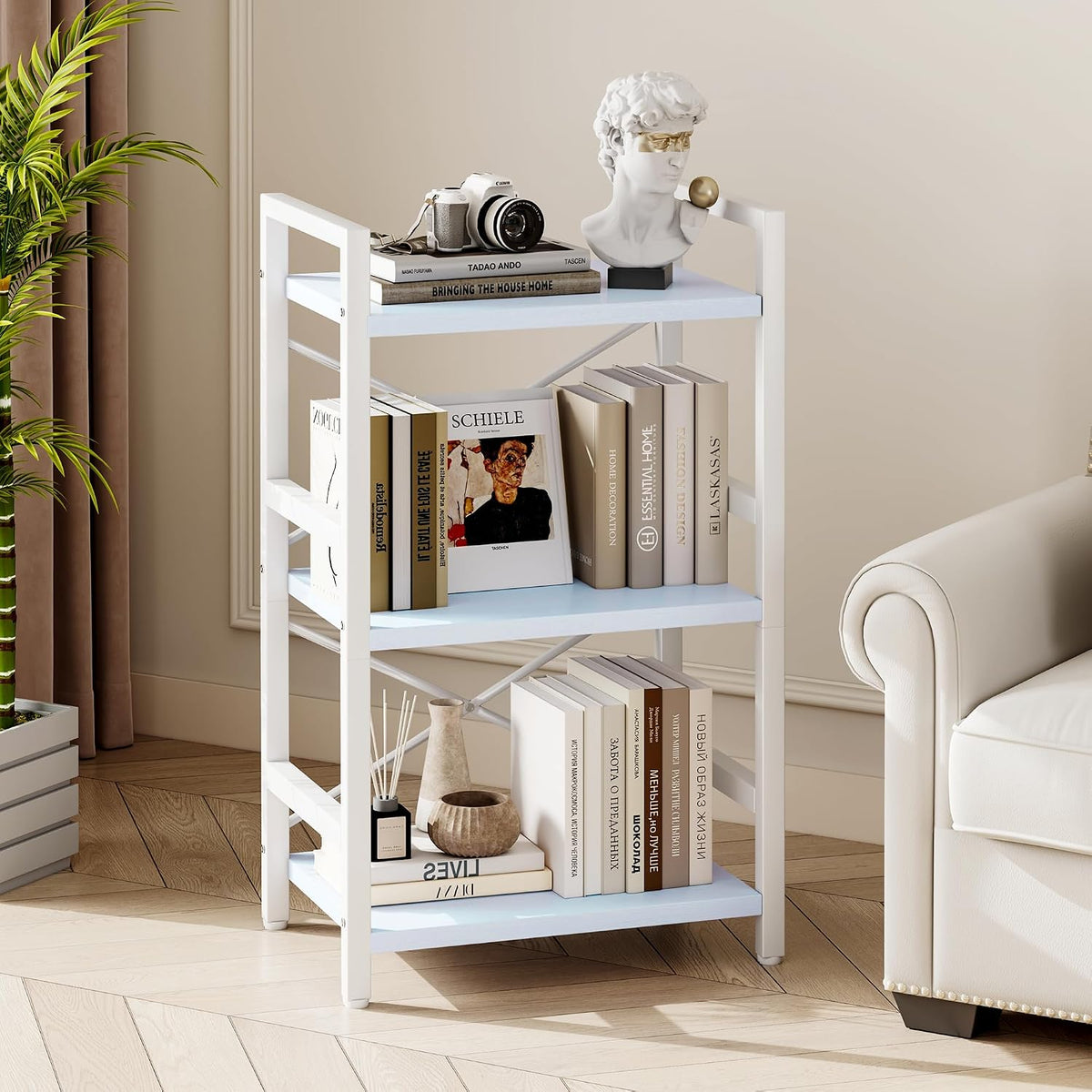 Bookshelf, Dorm Desk Hutch, Desk Shelf Organizer, 4 Tier Stackable Bookcase, Adjustable Industrial Book Shelf Storage Organizer for Desktop, Living Room, Bedroom, Office,Rustic Black and Brown