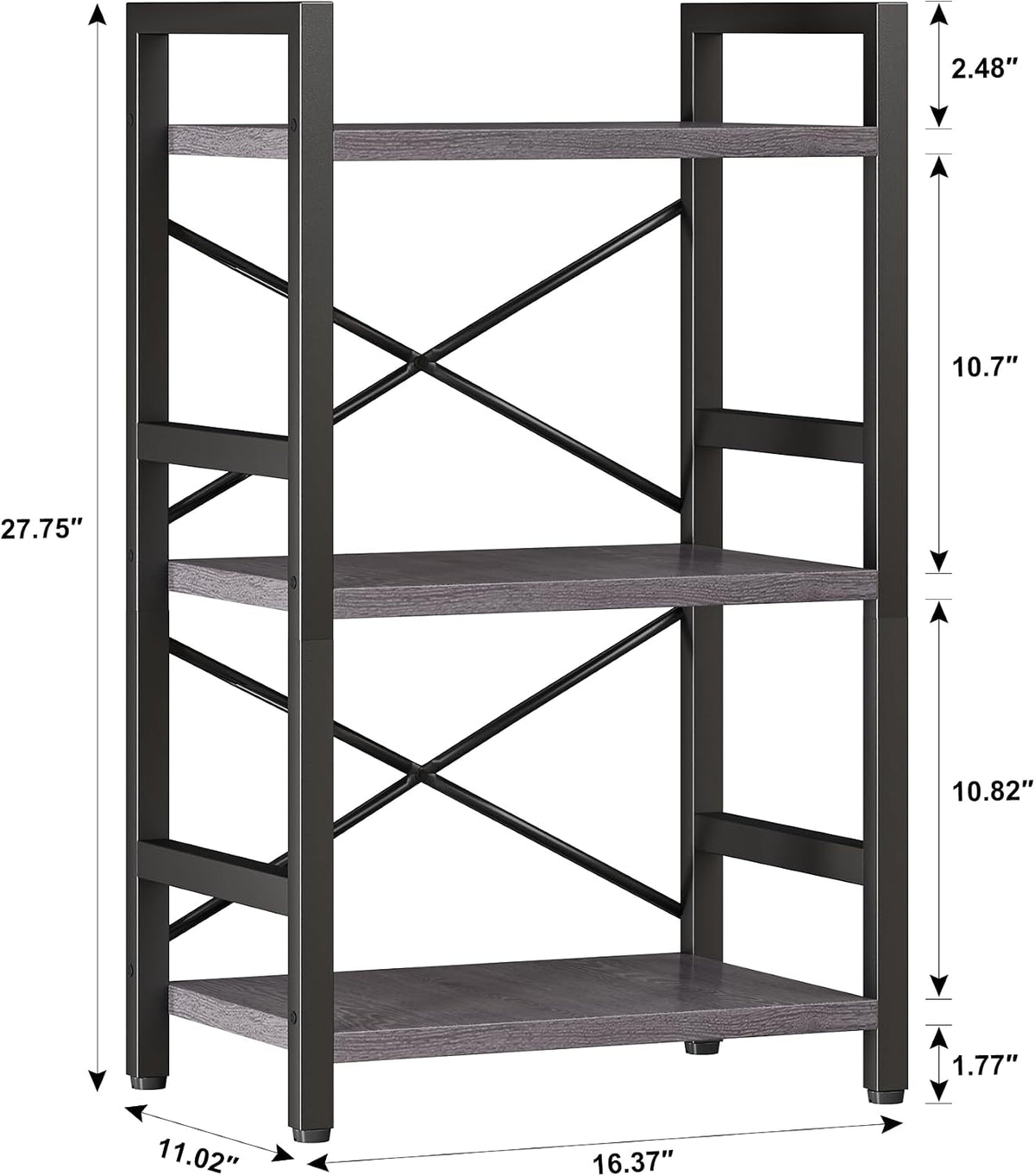 Bookshelf, Dorm Desk Hutch, Desk Shelf Organizer, 4 Tier Stackable Bookcase, Adjustable Industrial Book Shelf Storage Organizer for Desktop, Living Room, Bedroom, Office,Rustic Black and Brown