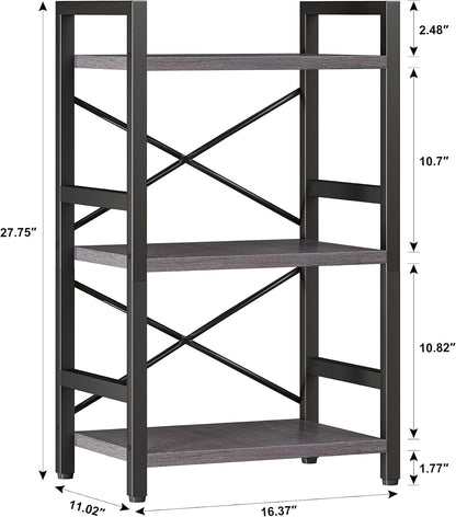 Bookshelf, Dorm Desk Hutch, Desk Shelf Organizer, 4 Tier Stackable Bookcase, Adjustable Industrial Book Shelf Storage Organizer for Desktop, Living Room, Bedroom, Office,Rustic Black and Brown