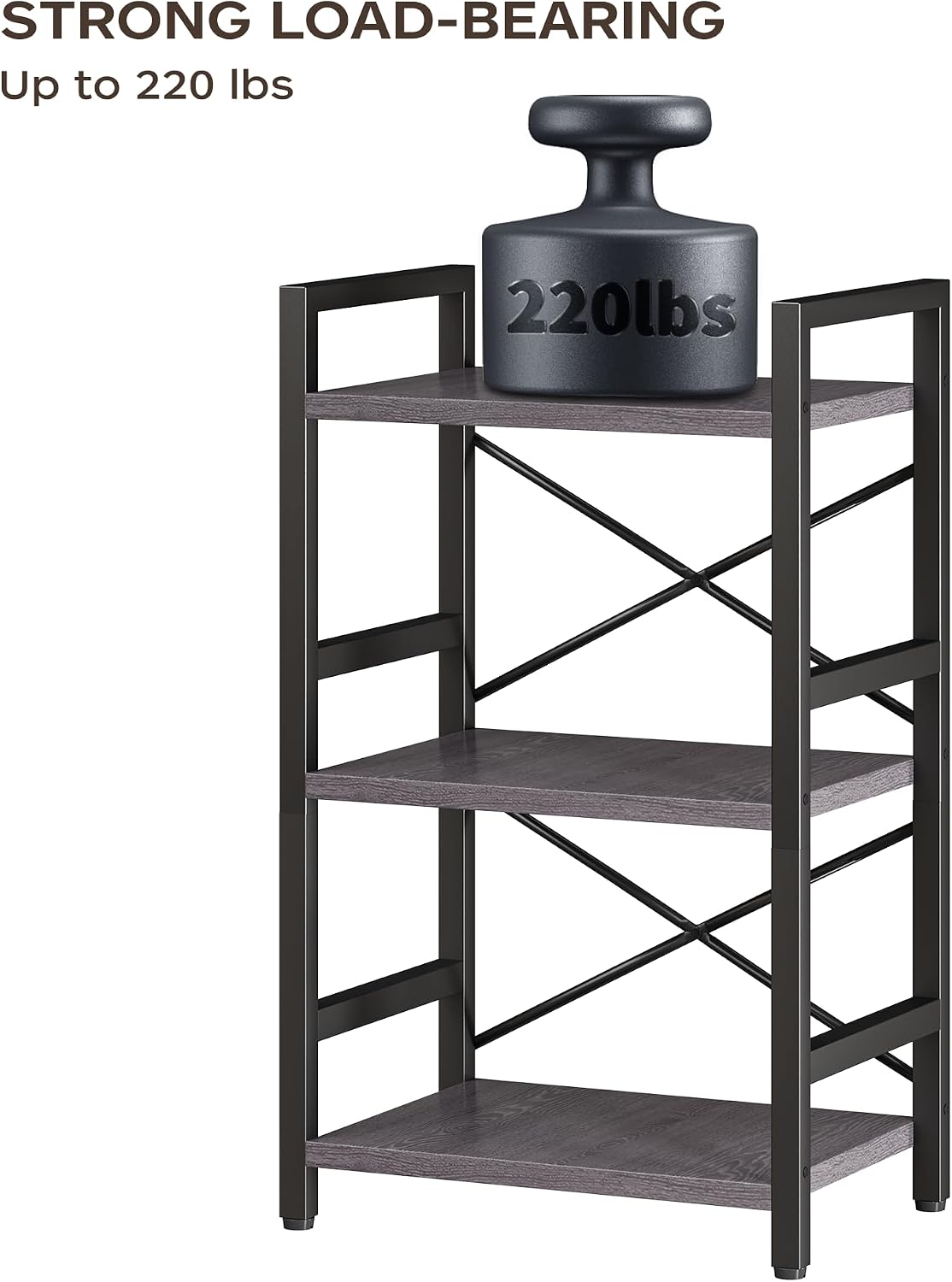 Bookshelf, Dorm Desk Hutch, Desk Shelf Organizer, 4 Tier Stackable Bookcase, Adjustable Industrial Book Shelf Storage Organizer for Desktop, Living Room, Bedroom, Office,Rustic Black and Brown