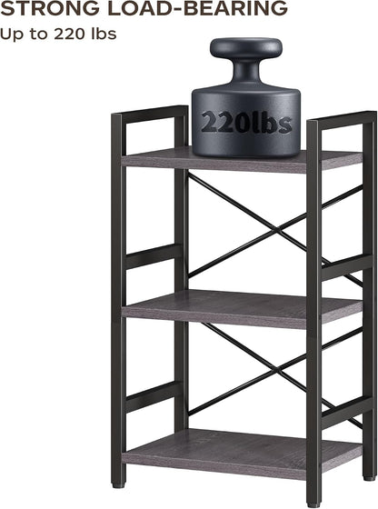 Bookshelf, Dorm Desk Hutch, Desk Shelf Organizer, 4 Tier Stackable Bookcase, Adjustable Industrial Book Shelf Storage Organizer for Desktop, Living Room, Bedroom, Office,Rustic Black and Brown