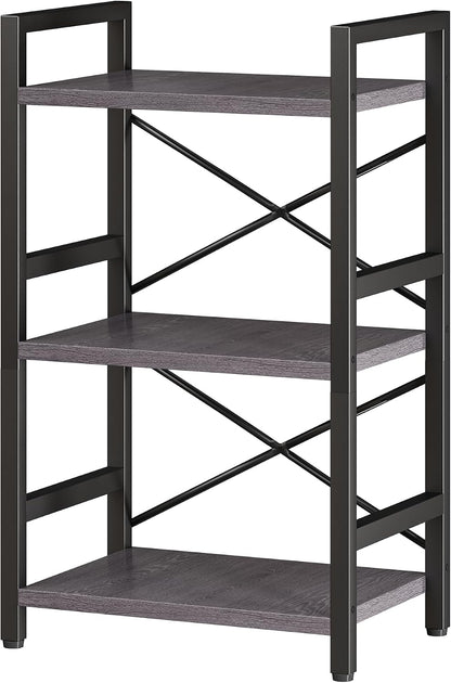 Bookshelf, Dorm Desk Hutch, Desk Shelf Organizer, 4 Tier Stackable Bookcase, Adjustable Industrial Book Shelf Storage Organizer for Desktop, Living Room, Bedroom, Office,Rustic Black and Brown