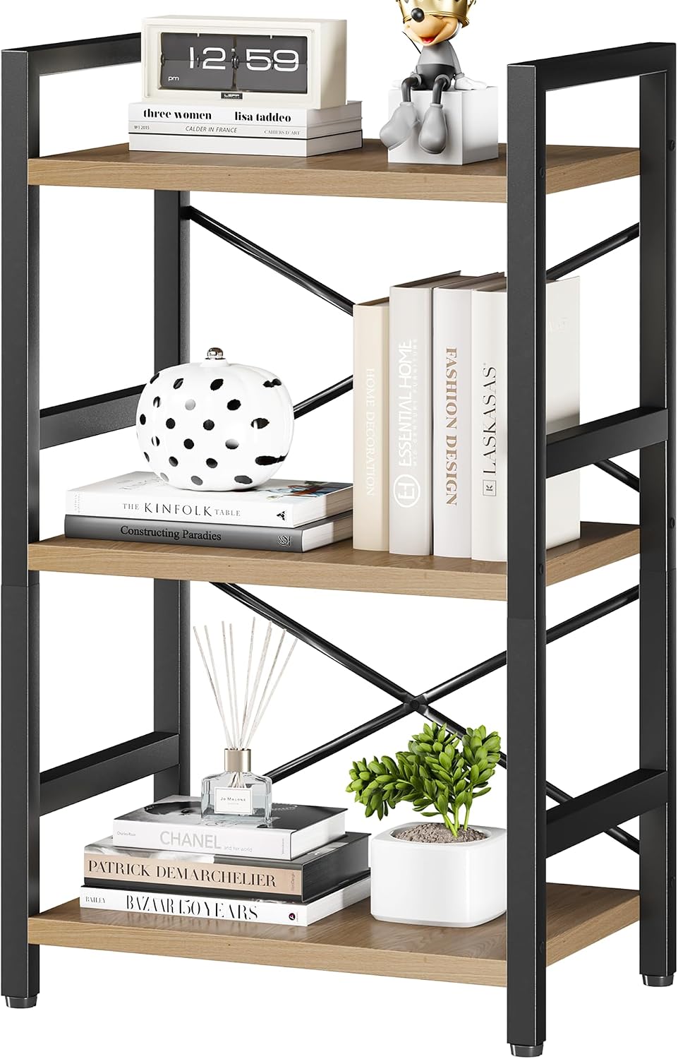 Bookshelf, Dorm Desk Hutch, Desk Shelf Organizer, 4 Tier Stackable Bookcase, Adjustable Industrial Book Shelf Storage Organizer for Desktop, Living Room, Bedroom, Office,Rustic Black and Brown