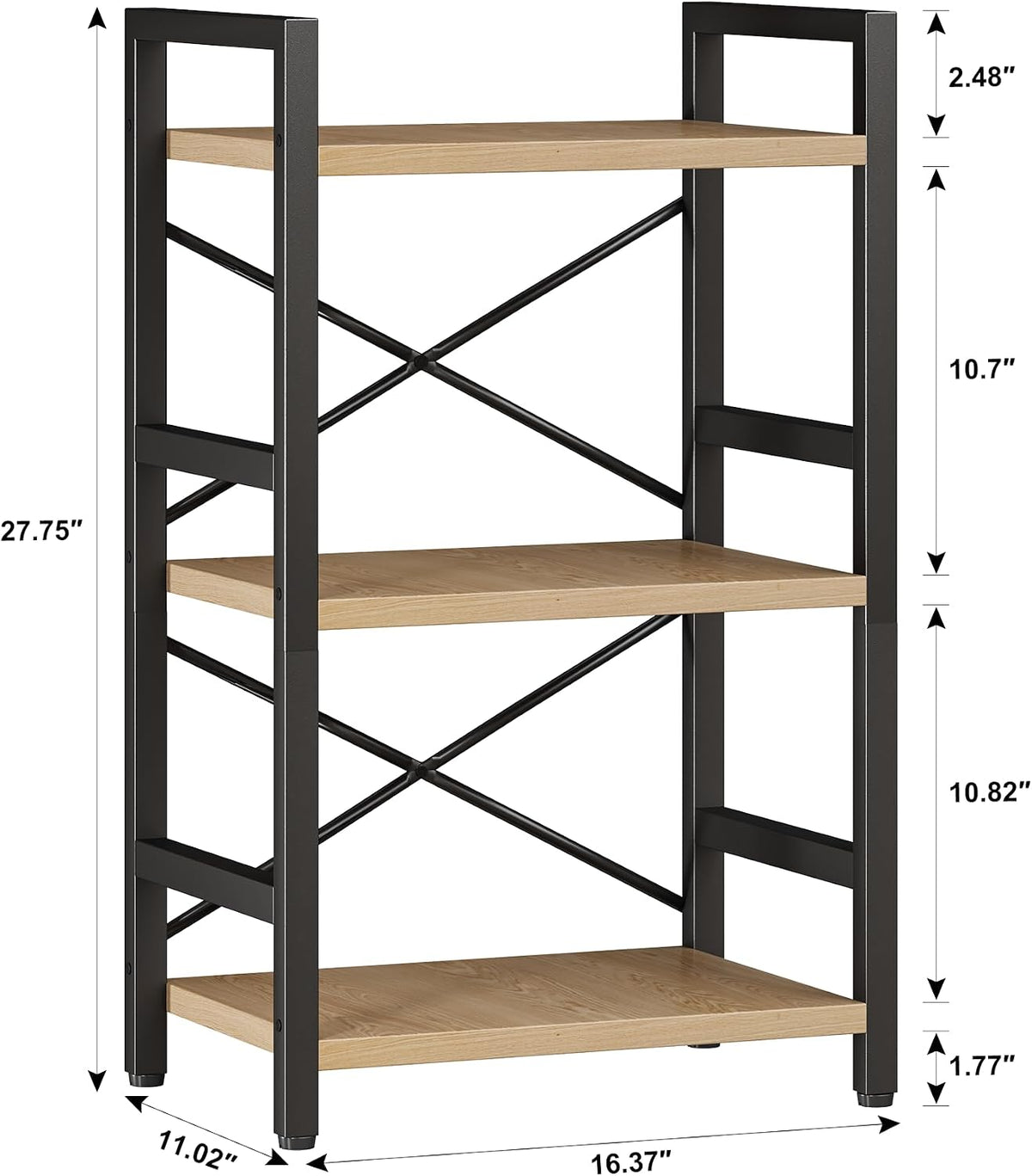 Bookshelf, Dorm Desk Hutch, Desk Shelf Organizer, 4 Tier Stackable Bookcase, Adjustable Industrial Book Shelf Storage Organizer for Desktop, Living Room, Bedroom, Office,Rustic Black and Brown
