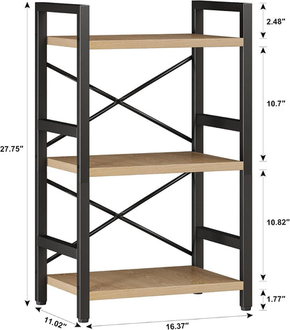 Bookshelf, Dorm Desk Hutch, Desk Shelf Organizer, 4 Tier Stackable Bookcase, Adjustable Industrial Book Shelf Storage Organizer for Desktop, Living Room, Bedroom, Office,Rustic Black and Brown