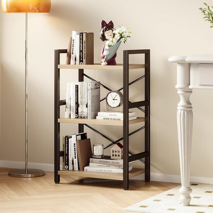 Bookshelf, Dorm Desk Hutch, Desk Shelf Organizer, 4 Tier Stackable Bookcase, Adjustable Industrial Book Shelf Storage Organizer for Desktop, Living Room, Bedroom, Office,Rustic Black and Brown