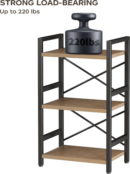 Bookshelf, Dorm Desk Hutch, Desk Shelf Organizer, 4 Tier Stackable Bookcase, Adjustable Industrial Book Shelf Storage Organizer for Desktop, Living Room, Bedroom, Office,Rustic Black and Brown
