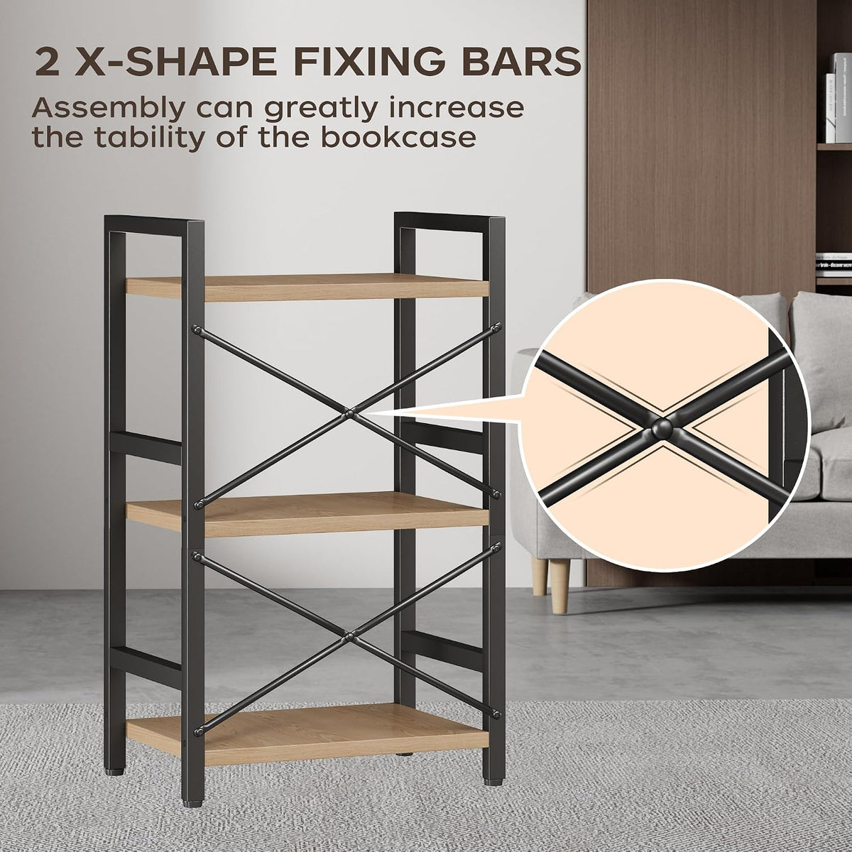 Bookshelf, Dorm Desk Hutch, Desk Shelf Organizer, 4 Tier Stackable Bookcase, Adjustable Industrial Book Shelf Storage Organizer for Desktop, Living Room, Bedroom, Office,Rustic Black and Brown