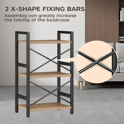 Bookshelf, Dorm Desk Hutch, Desk Shelf Organizer, 4 Tier Stackable Bookcase, Adjustable Industrial Book Shelf Storage Organizer for Desktop, Living Room, Bedroom, Office,Rustic Black and Brown