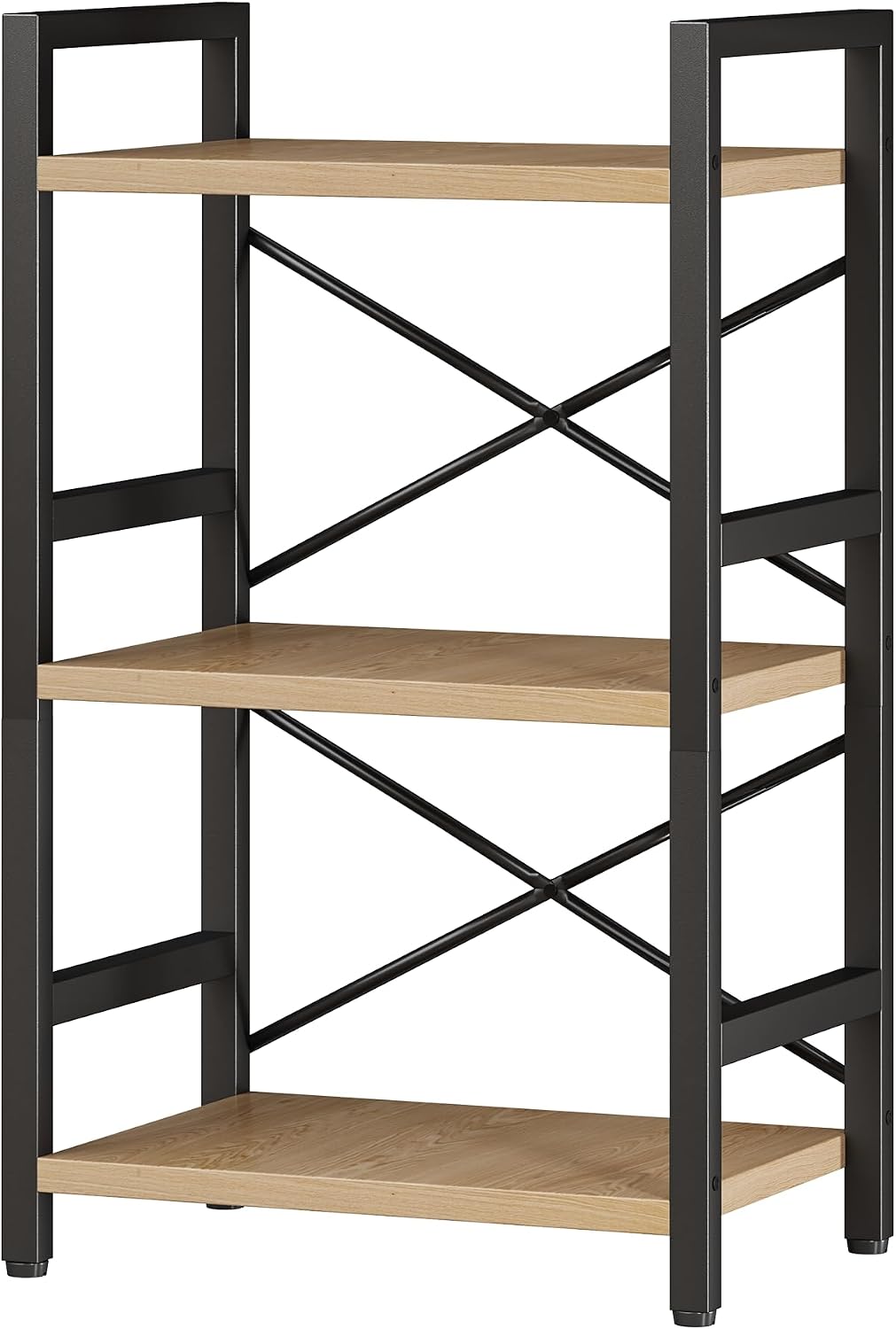 Bookshelf, Dorm Desk Hutch, Desk Shelf Organizer, 4 Tier Stackable Bookcase, Adjustable Industrial Book Shelf Storage Organizer for Desktop, Living Room, Bedroom, Office,Rustic Black and Brown