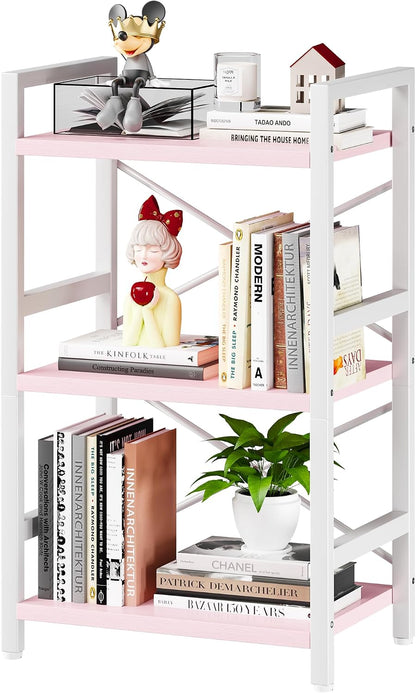 Bookshelf, Dorm Desk Hutch, Desk Shelf Organizer, 4 Tier Stackable Bookcase, Adjustable Industrial Book Shelf Storage Organizer for Desktop, Living Room, Bedroom, Office,Rustic Black and Brown