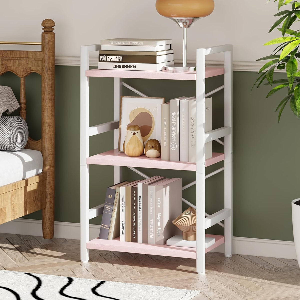 Bookshelf, Dorm Desk Hutch, Desk Shelf Organizer, 4 Tier Stackable Bookcase, Adjustable Industrial Book Shelf Storage Organizer for Desktop, Living Room, Bedroom, Office,Rustic Black and Brown