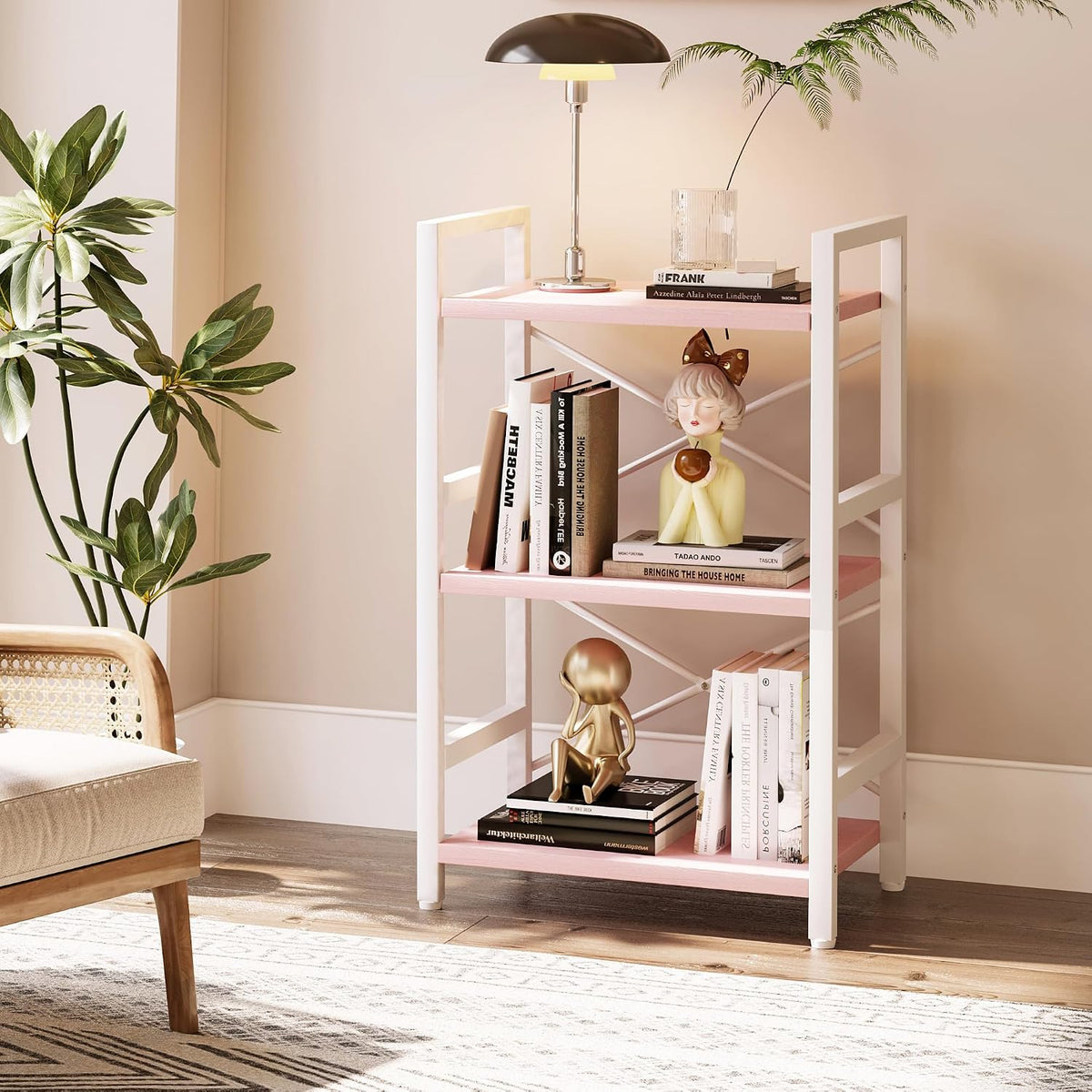Bookshelf, Dorm Desk Hutch, Desk Shelf Organizer, 4 Tier Stackable Bookcase, Adjustable Industrial Book Shelf Storage Organizer for Desktop, Living Room, Bedroom, Office,Rustic Black and Brown