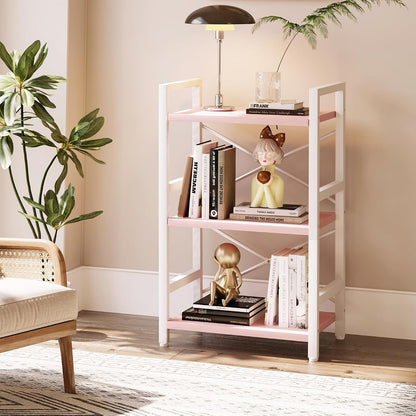 Bookshelf, Dorm Desk Hutch, Desk Shelf Organizer, 4 Tier Stackable Bookcase, Adjustable Industrial Book Shelf Storage Organizer for Desktop, Living Room, Bedroom, Office,Rustic Black and Brown