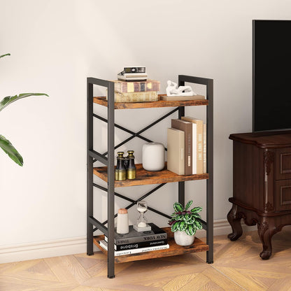 Bookshelf, Dorm Desk Hutch, Desk Shelf Organizer, 4 Tier Stackable Bookcase, Adjustable Industrial Book Shelf Storage Organizer for Desktop, Living Room, Bedroom, Office,Rustic Black and Brown