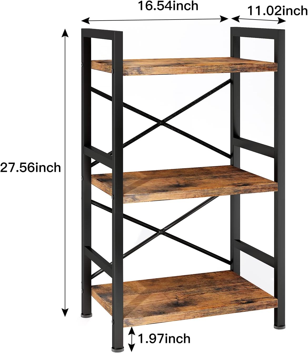 Bookshelf, Dorm Desk Hutch, Desk Shelf Organizer, 4 Tier Stackable Bookcase, Adjustable Industrial Book Shelf Storage Organizer for Desktop, Living Room, Bedroom, Office,Rustic Black and Brown