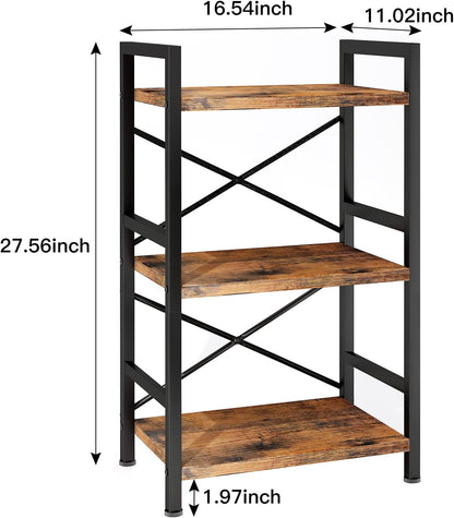 Bookshelf, Dorm Desk Hutch, Desk Shelf Organizer, 4 Tier Stackable Bookcase, Adjustable Industrial Book Shelf Storage Organizer for Desktop, Living Room, Bedroom, Office,Rustic Black and Brown