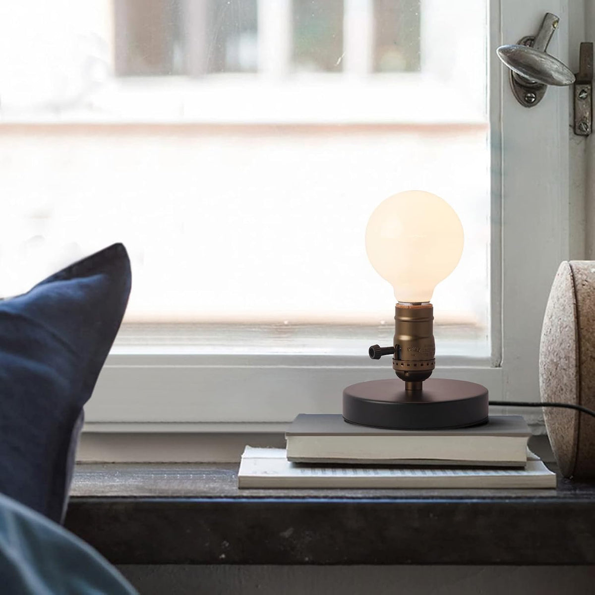 Small Wood Table Lamp Edison Bulb Dimmable Desk Lamp E26 60W Industrial Night Light Boho Deco for Bedroom, Living Room or Office(No Bulb)