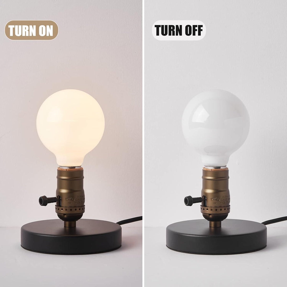 Small Wood Table Lamp Edison Bulb Dimmable Desk Lamp E26 60W Industrial Night Light Boho Deco for Bedroom, Living Room or Office(No Bulb)