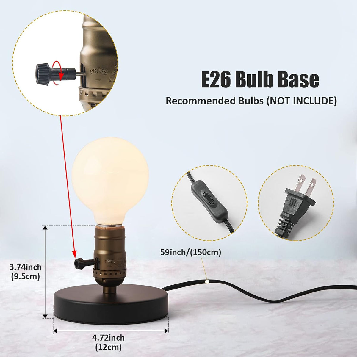 Small Wood Table Lamp Edison Bulb Dimmable Desk Lamp E26 60W Industrial Night Light Boho Deco for Bedroom, Living Room or Office(No Bulb)