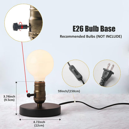 Small Wood Table Lamp Edison Bulb Dimmable Desk Lamp E26 60W Industrial Night Light Boho Deco for Bedroom, Living Room or Office(No Bulb)