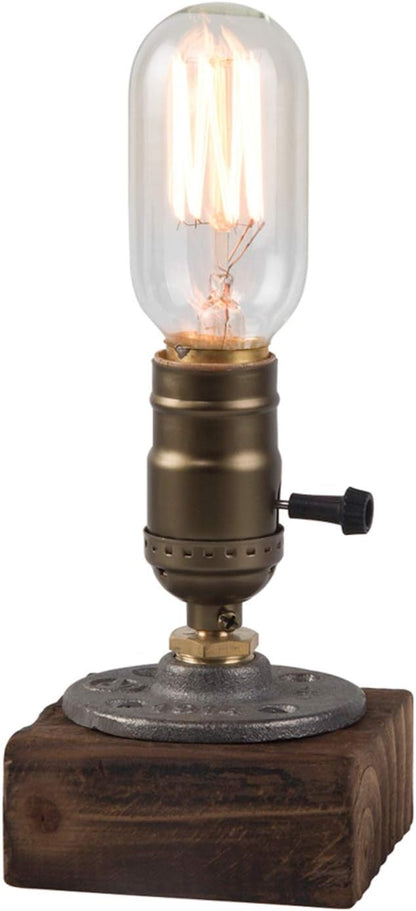 Small Wood Table Lamp Edison Bulb Dimmable Desk Lamp E26 60W Industrial Night Light Boho Deco for Bedroom, Living Room or Office(No Bulb)