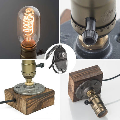 Small Wood Table Lamp Edison Bulb Dimmable Desk Lamp E26 60W Industrial Night Light Boho Deco for Bedroom, Living Room or Office(No Bulb)