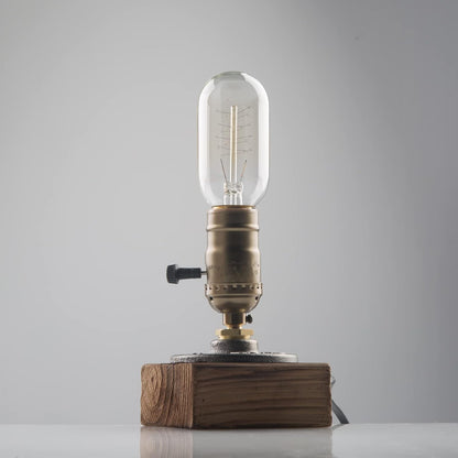 Small Wood Table Lamp Edison Bulb Dimmable Desk Lamp E26 60W Industrial Night Light Boho Deco for Bedroom, Living Room or Office(No Bulb)