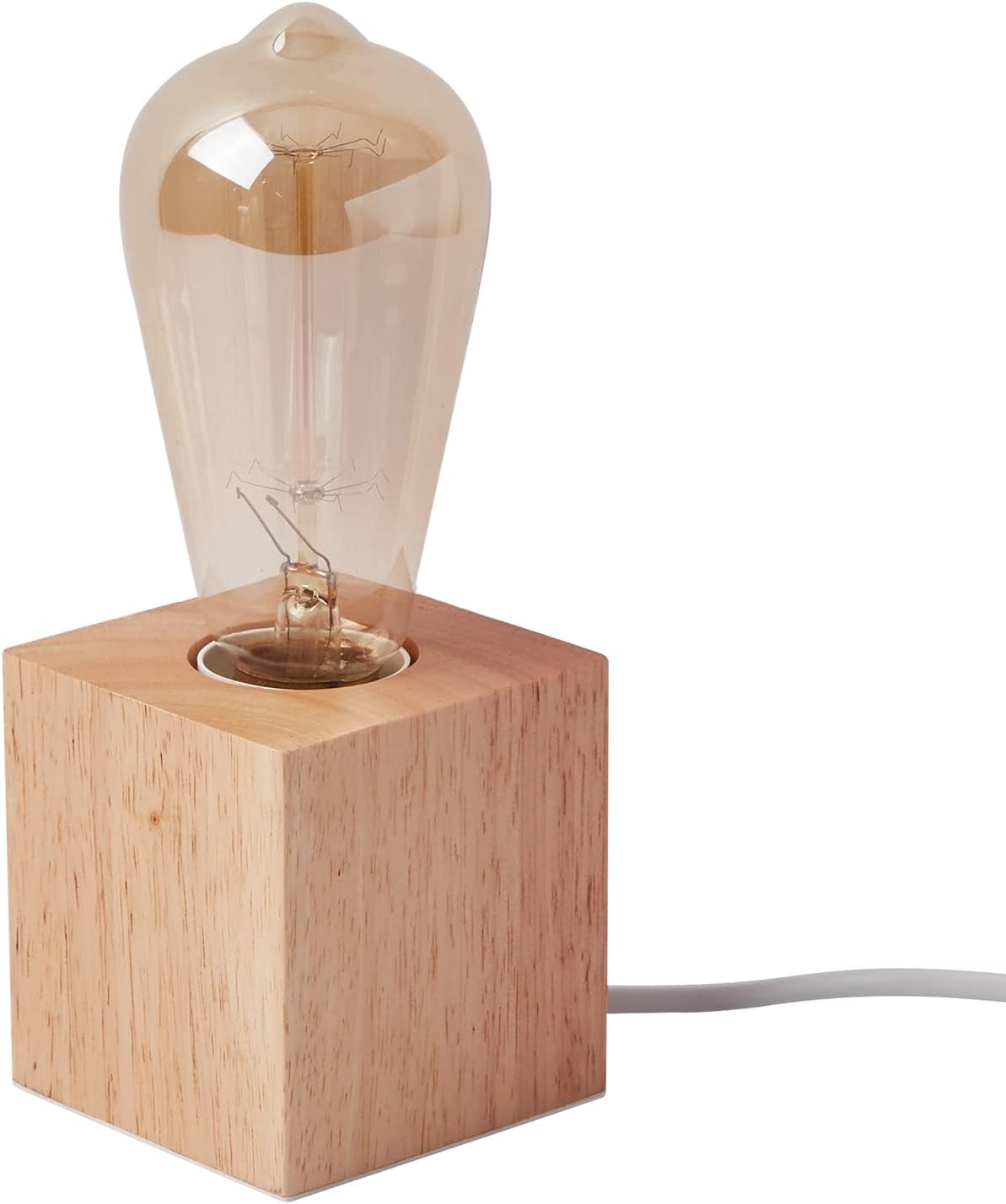 Small Wood Table Lamp Edison Bulb Dimmable Desk Lamp E26 60W Industrial Night Light Boho Deco for Bedroom, Living Room or Office(No Bulb)