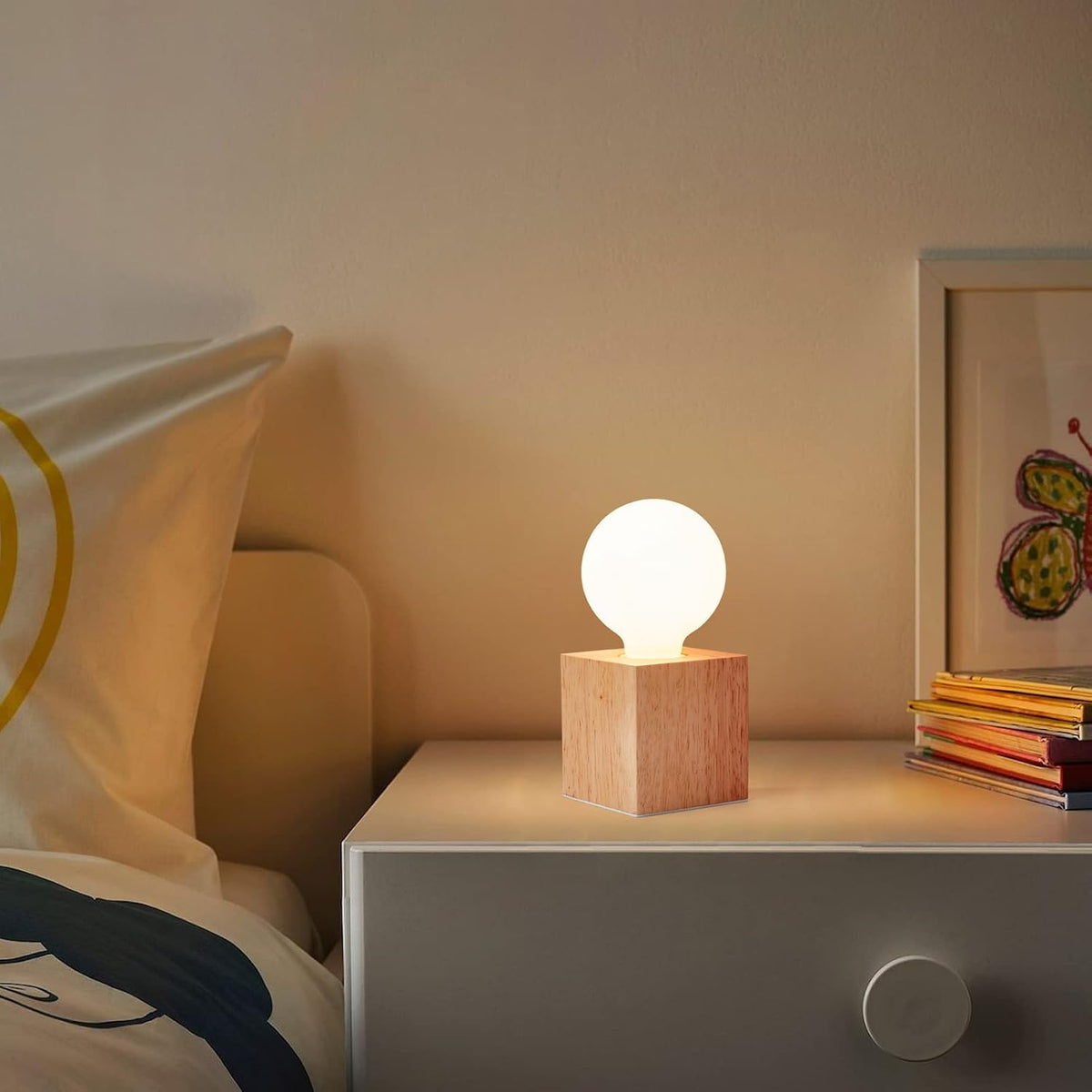 Small Wood Table Lamp Edison Bulb Dimmable Desk Lamp E26 60W Industrial Night Light Boho Deco for Bedroom, Living Room or Office(No Bulb)