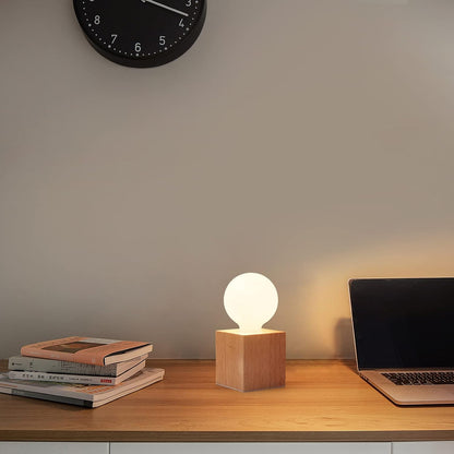 Small Wood Table Lamp Edison Bulb Dimmable Desk Lamp E26 60W Industrial Night Light Boho Deco for Bedroom, Living Room or Office(No Bulb)
