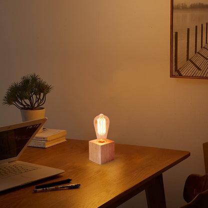 Small Wood Table Lamp Edison Bulb Dimmable Desk Lamp E26 60W Industrial Night Light Boho Deco for Bedroom, Living Room or Office(No Bulb)