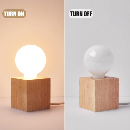 Small Wood Table Lamp Edison Bulb Dimmable Desk Lamp E26 60W Industrial Night Light Boho Deco for Bedroom, Living Room or Office(No Bulb)