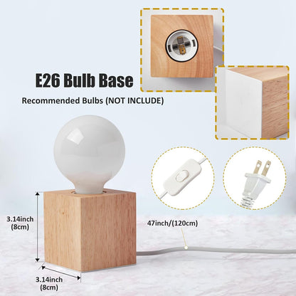 Small Wood Table Lamp Edison Bulb Dimmable Desk Lamp E26 60W Industrial Night Light Boho Deco for Bedroom, Living Room or Office(No Bulb)