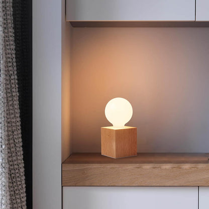 Small Wood Table Lamp Edison Bulb Dimmable Desk Lamp E26 60W Industrial Night Light Boho Deco for Bedroom, Living Room or Office(No Bulb)