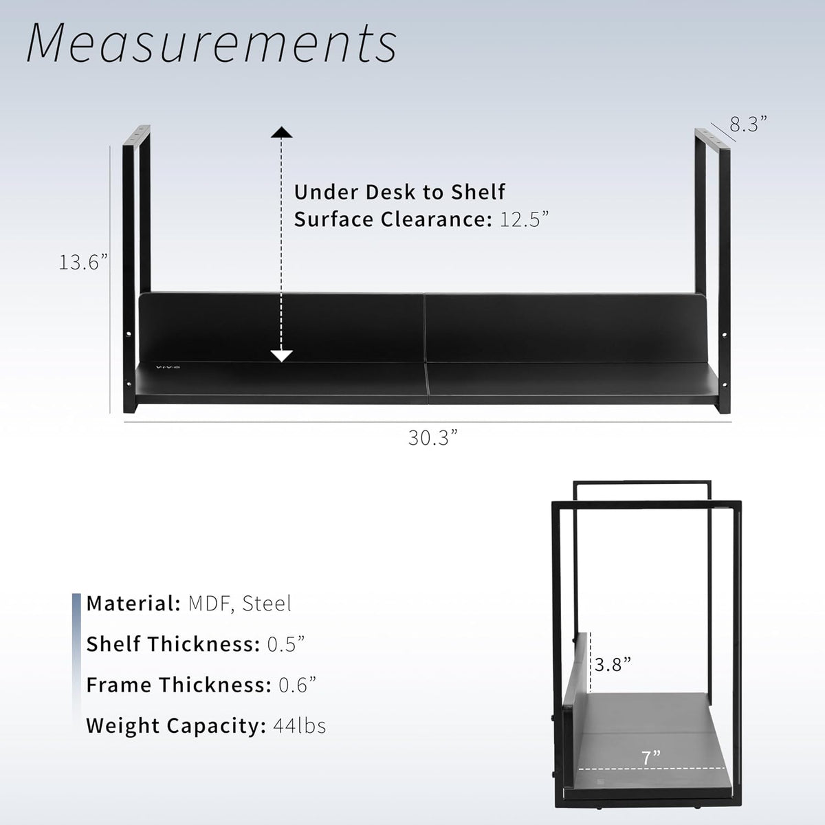 Black Under Desk 30 x 7 in Storage Shelf, DESK-SHELF30-UB