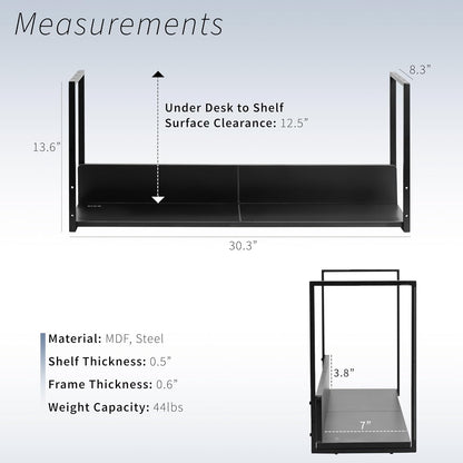 Black Under Desk 30 x 7 in Storage Shelf, DESK-SHELF30-UB