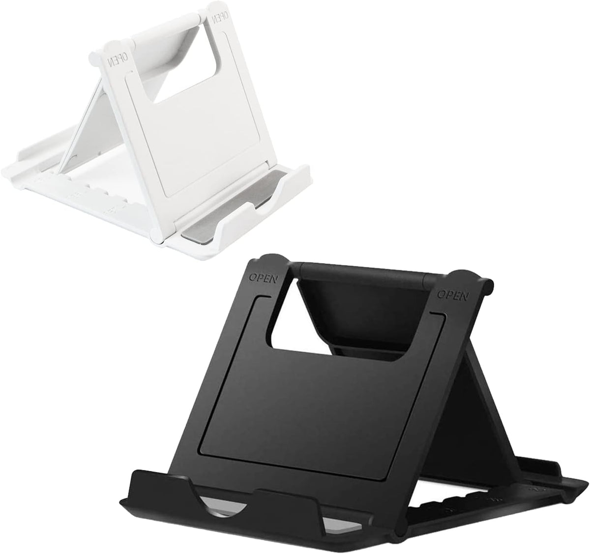 Portable Cell Phone Stand Holder for Desk, Foldable Pocket-Sized Mount, Universal Adjustable Desktop Mobile Phone Kickstand Compatible with iPhone IPads Kindle Android Black & White