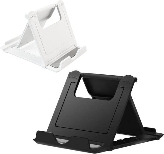 Portable Cell Phone Stand Holder for Desk, Foldable Pocket-Sized Mount, Universal Adjustable Desktop Mobile Phone Kickstand Compatible with iPhone IPads Kindle Android Black & White