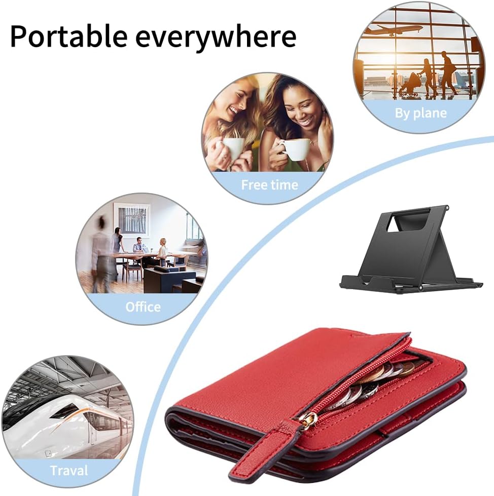 Portable Cell Phone Stand Holder for Desk, Foldable Pocket-Sized Mount, Universal Adjustable Desktop Mobile Phone Kickstand Compatible with iPhone IPads Kindle Android Black & White