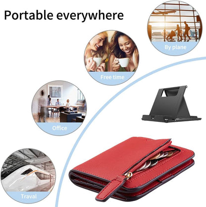 Portable Cell Phone Stand Holder for Desk, Foldable Pocket-Sized Mount, Universal Adjustable Desktop Mobile Phone Kickstand Compatible with iPhone IPads Kindle Android Black & White