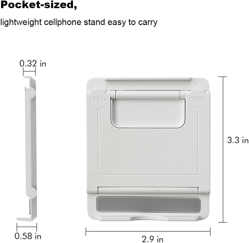Portable Cell Phone Stand Holder for Desk, Foldable Pocket-Sized Mount, Universal Adjustable Desktop Mobile Phone Kickstand Compatible with iPhone IPads Kindle Android Black & White
