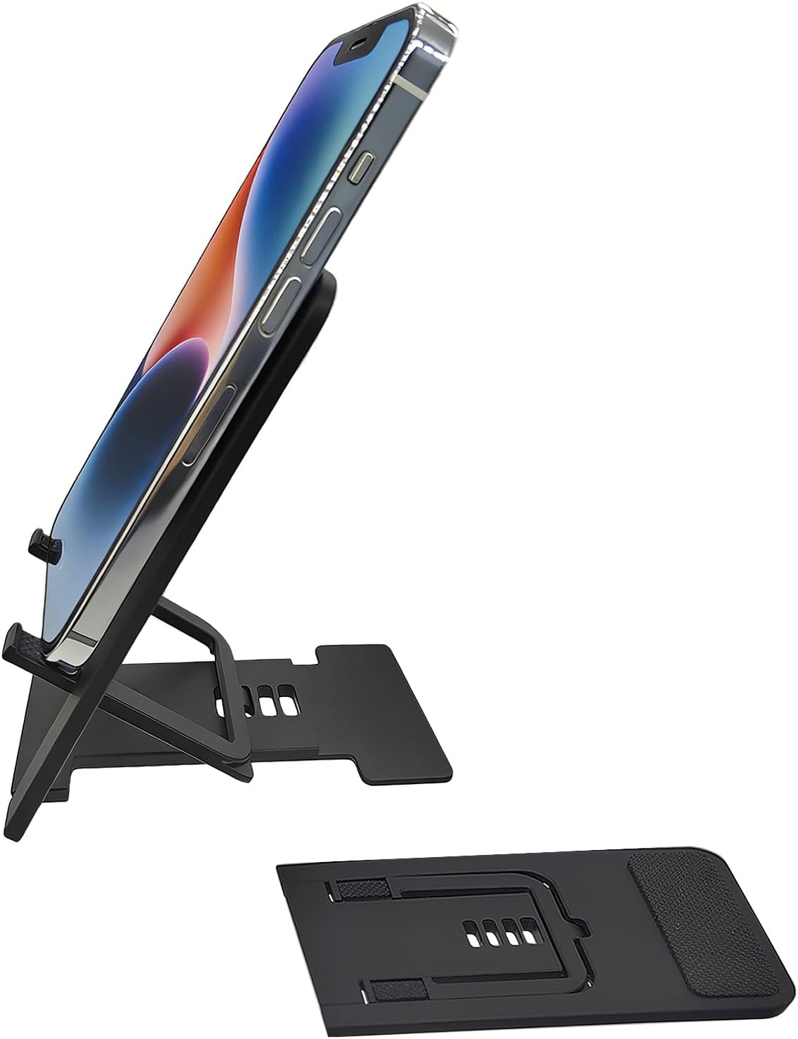 Portable Cell Phone Stand Holder for Desk, Foldable Pocket-Sized Mount, Universal Adjustable Desktop Mobile Phone Kickstand Compatible with iPhone IPads Kindle Android Black & White