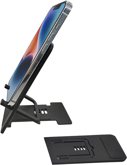 Portable Cell Phone Stand Holder for Desk, Foldable Pocket-Sized Mount, Universal Adjustable Desktop Mobile Phone Kickstand Compatible with iPhone IPads Kindle Android Black & White