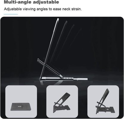 Portable Cell Phone Stand Holder for Desk, Foldable Pocket-Sized Mount, Universal Adjustable Desktop Mobile Phone Kickstand Compatible with iPhone IPads Kindle Android Black & White